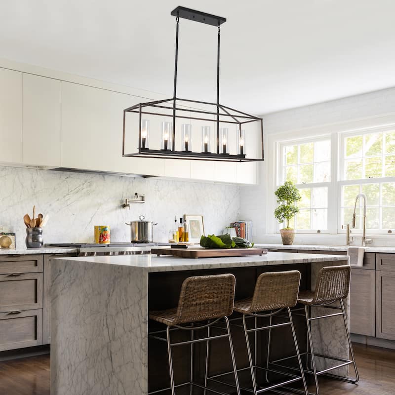 Modern Kitchen Island Chandelier, Farmhouse 6-Light Semi Flush Mount Chandelier for Dining Room Living Room Bedroom