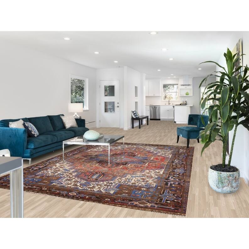 Hand Knotted Oriental 100% Wool Carpet Traditional Medallion Red Heriz Area Rug - 10' 1'' X 7' 5''