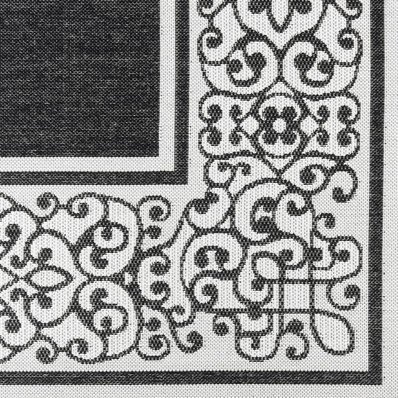 Gertmenian Paseo Tedo Black Transitional Scroll Boarder Indoor/ Outdoor Area Rug