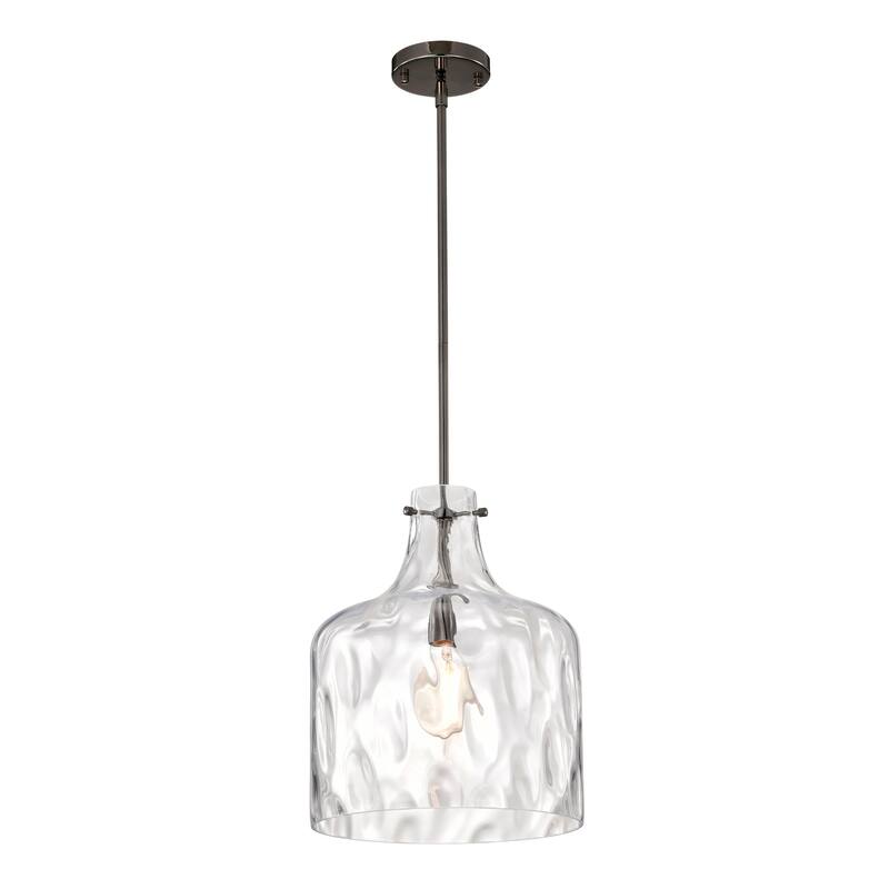 Clear Dimpled Cylindrical Glass Pendant Ceiling Light - 12in