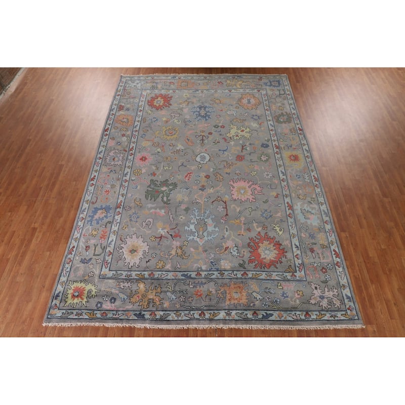 Floral Gray Oushak Oriental Large Area Rug Handmade Wool Carpet - 9'11"x 13'10"