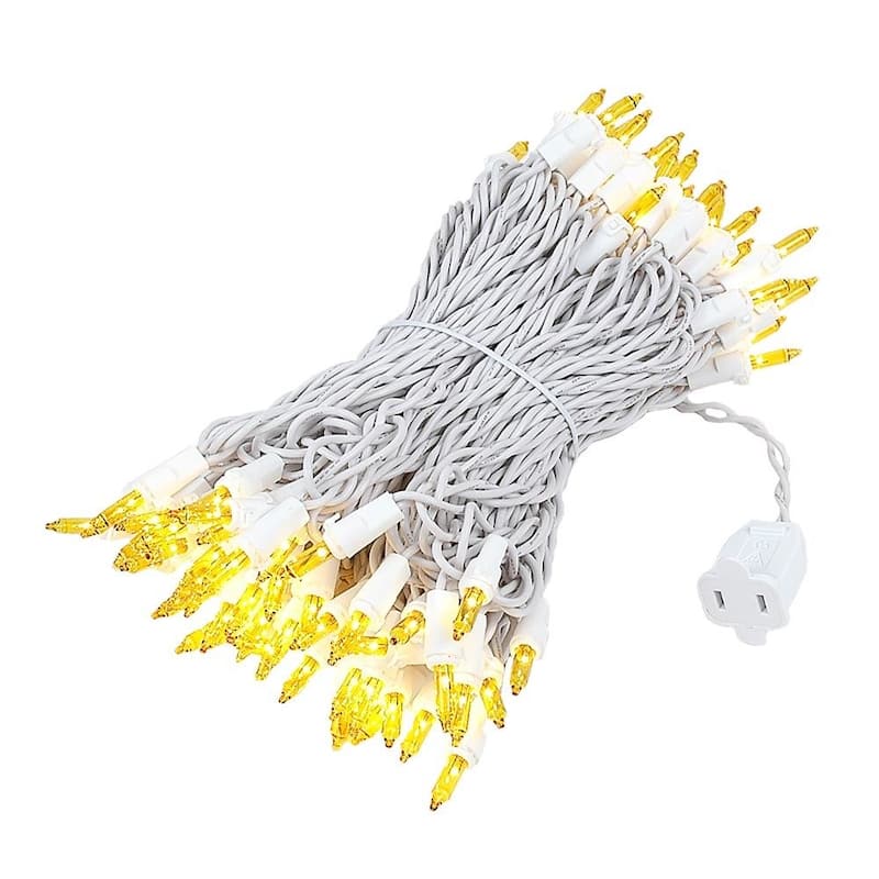100 Light Christmas Mini Light Set, White Wire, 50' Long - Yellow