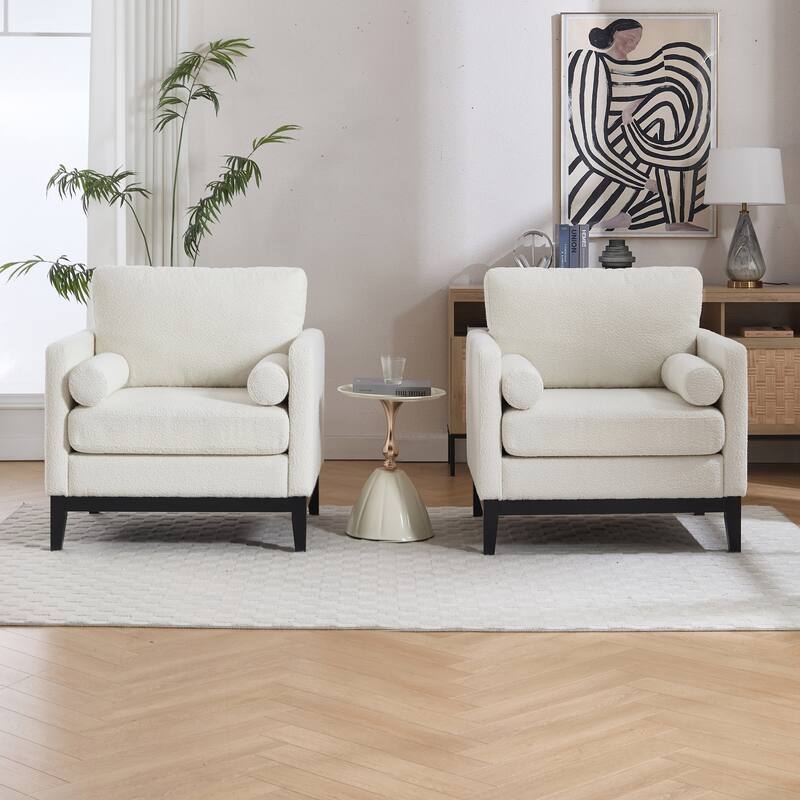 35.4"W Modern Reading Chair Set of 2,Upholstered Accent Chair with Pillows and Wood Legs