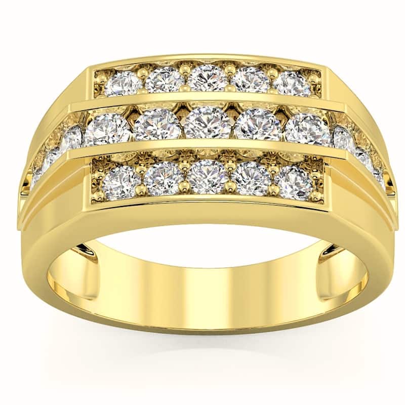 Bliss Diamond 1 1/2Ct Men's Diamond Wedding Annivesary Ring Gold Lab Grown - 9 - Yellow