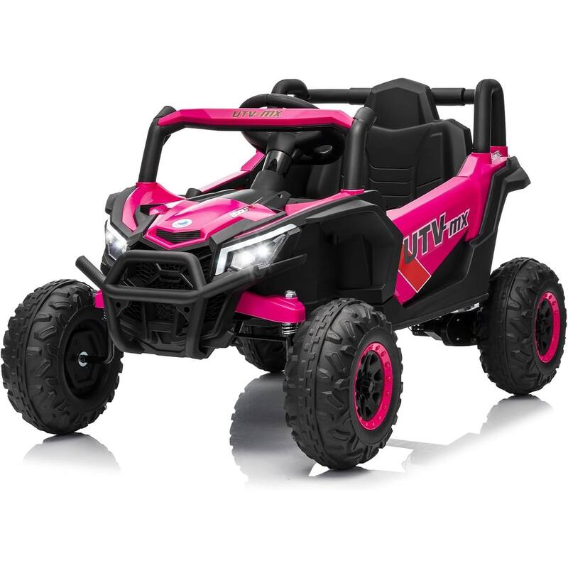 12V Kids Ride On Car,UTV Truck with Remote Control,Electric Vehicle with 4 Spring Suspension - Rose Red