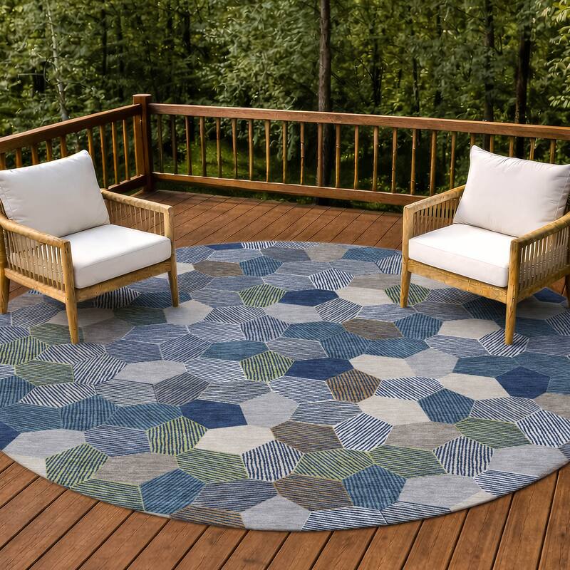 Machine Washable Indoor/ Outdoor Modern Loyd Chantille Rug - Navy - 8' x 8'