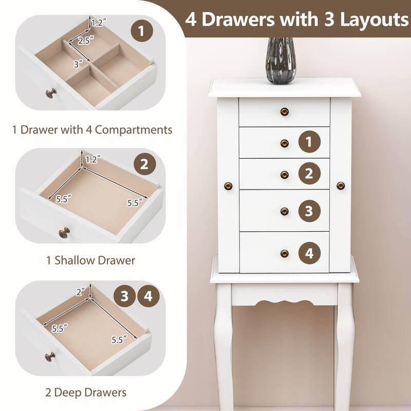 Gymax Mirrored Armoire Jewelry Cabinet Free Standing Organizer Storage - See Details