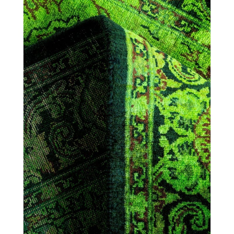 Overton Hand Knotted Wool Vintage Inspired Modern Contemporary Overdyed Green Area Rug - 3' 2" x 5' 4"