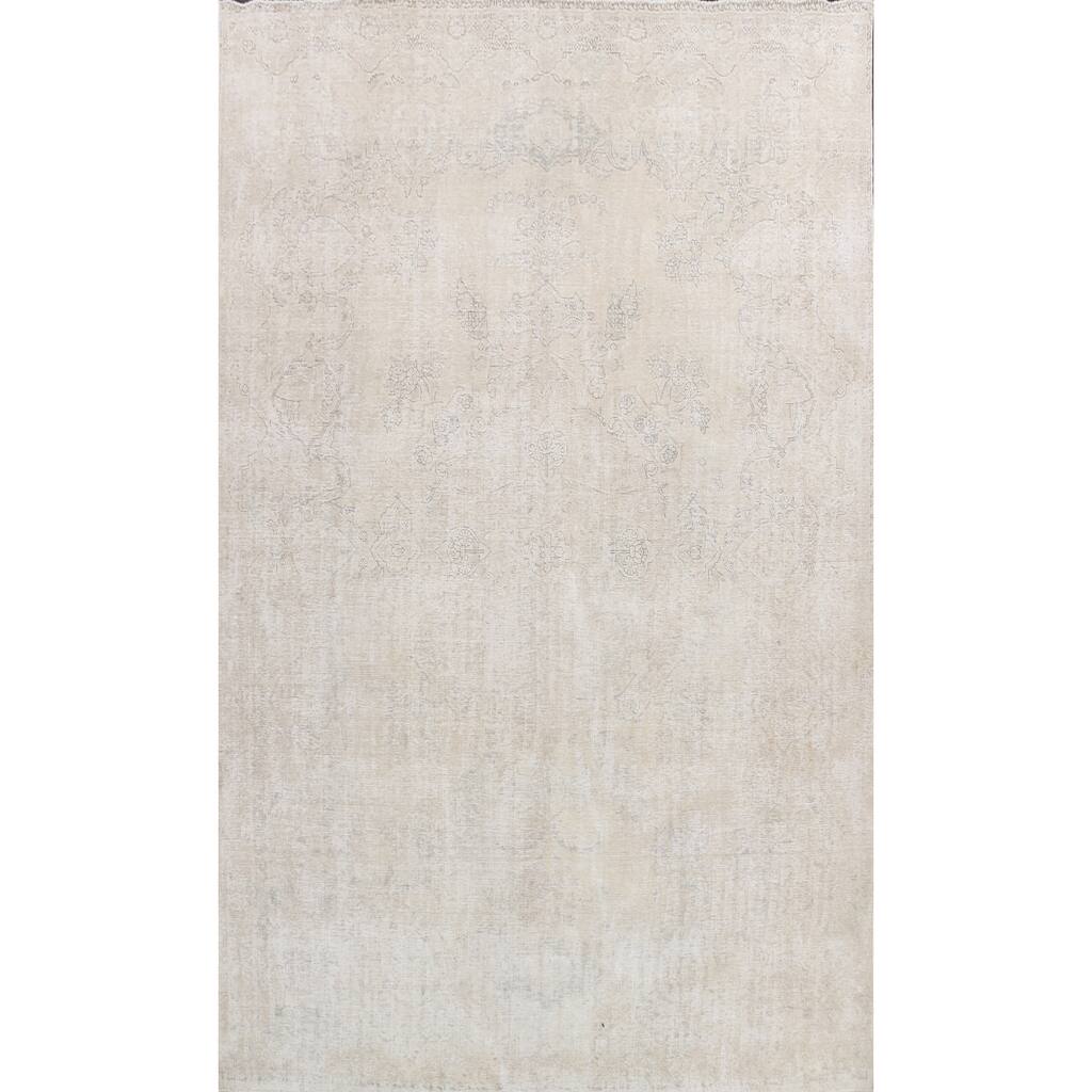 Floral Muted Vintage Distressed Oriental Area Rug Wool Handmade Carpet - 9'6" x 12'4"