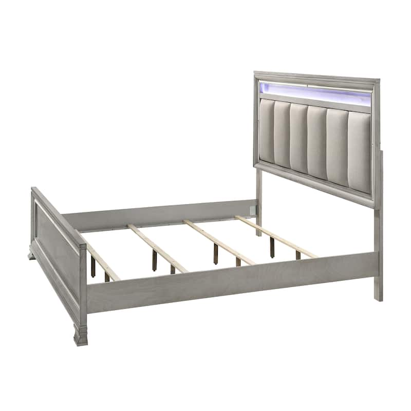 Evonne 6 Piece Gray LED Upholstered Panel Bedroom Set