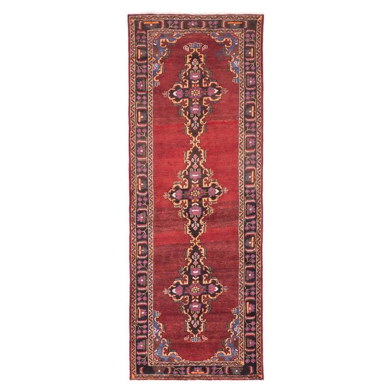 ECARPETGALLERY Hand-knotted Anatolian Vintage Dark Red Wool Rug - 3'7 x 10'1