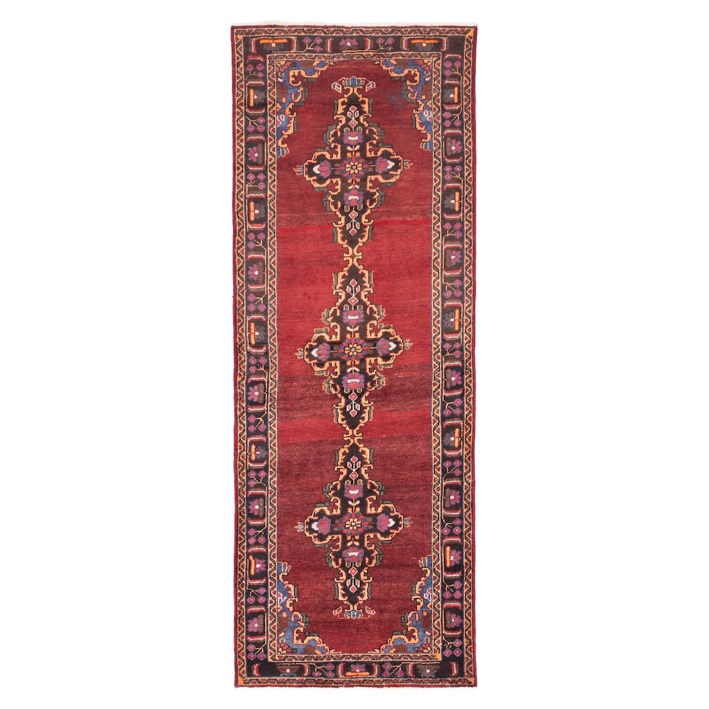 ECARPETGALLERY Hand-knotted Anatolian Vintage Dark Red Wool Rug - 3'7 x 10'1