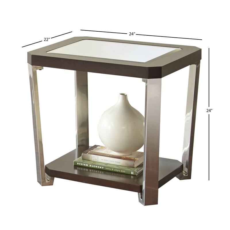 Steve Silver Trimble Mirrored Glass, Wood and Chrome Side Table