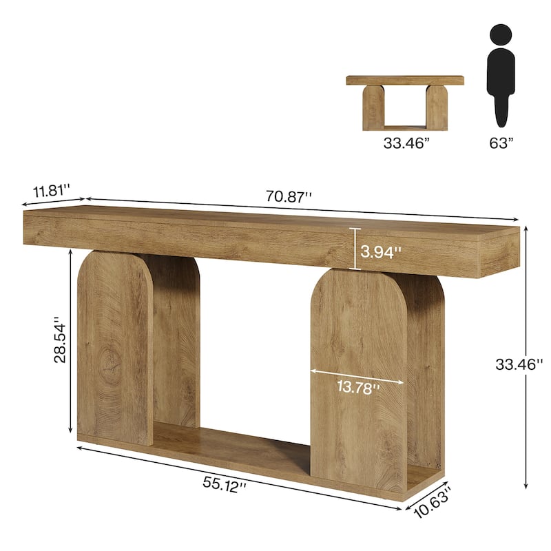 70.87-inch Wood Console Table, Farmhouse Sofa Table with 2-tier storage