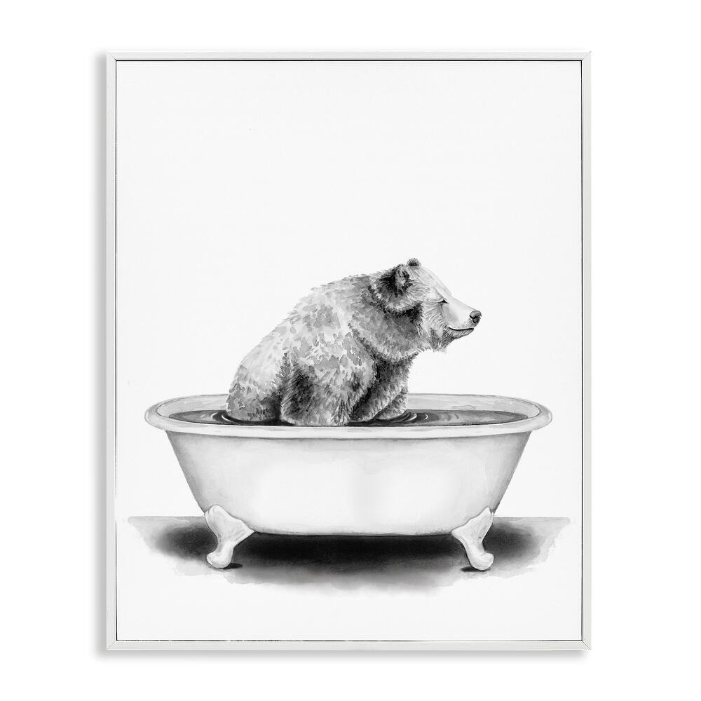 Stupell Bear In A Tub Funny Animal Bathroom Drawing Framed Wall Art