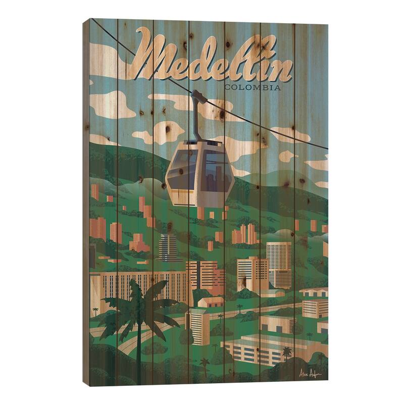 Medellin Print On Wood by IdeaStorm Studios - Multi-Color - 40x26x1.5