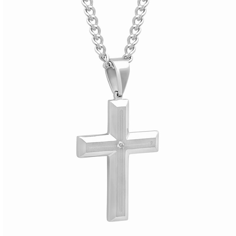 Steel Nation Stainless Steel Diamond Cross Pendant 0.03ct