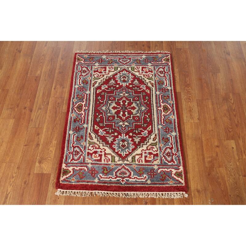 Red Geometric Heriz Serapi Oriental Rug Handmade Wool Carpet - 2'0" x 3'0"