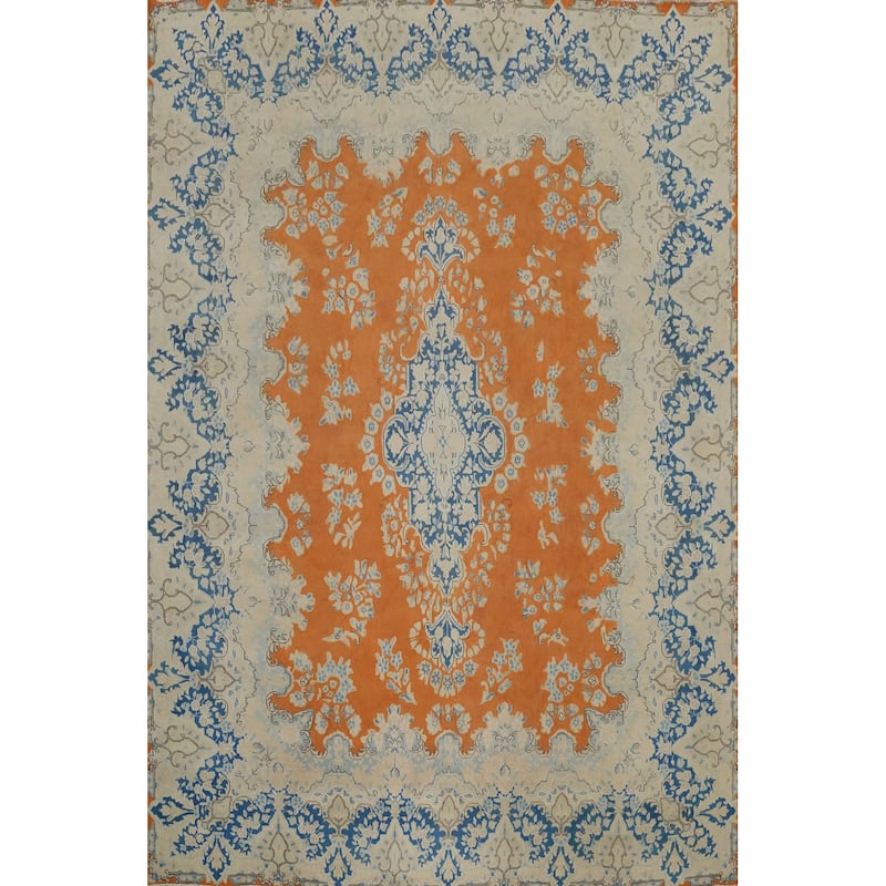Hand Knotted Oriental 100% Wool Carpet Traditional Floral Oranges & Rust Kerman Area Rug - 12' 10'' X 9' 8''
