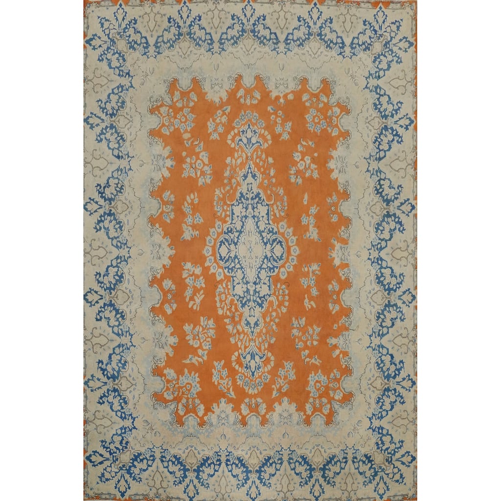 Hand Knotted Oriental 100% Wool Carpet Traditional Floral Oranges & Rust Kerman Area Rug - 12' 10'' X 9' 8''