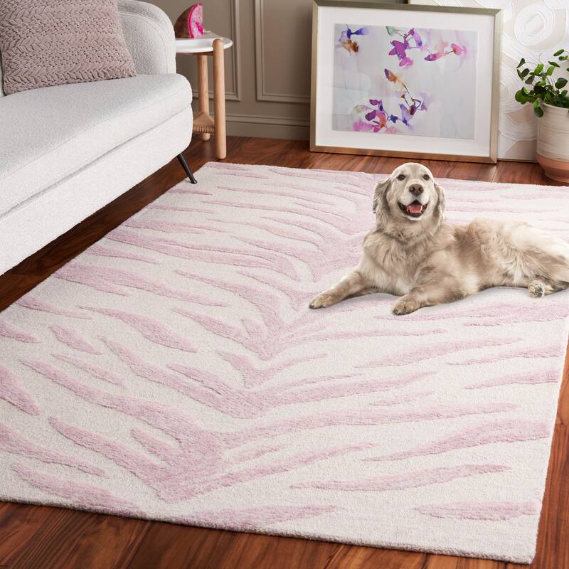 SAFAVIEH Handmade Ebony Dasena Modern Wool Rug - 6' Round - Pink/Ivory