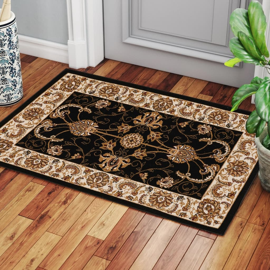 Black 2ft x 3ft Luxury Area Rug: Intricate All-Over Patterns, 0.43" Pile Height – Sophisticated Warmth for Any Room - 6' x 7'