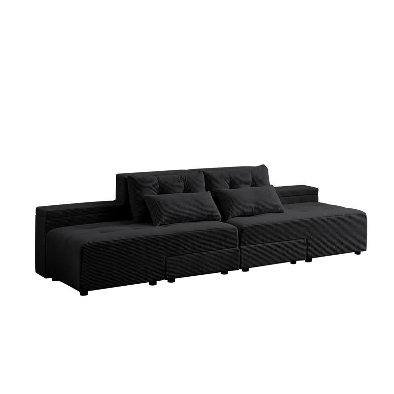Convertible Storage Sofa with Corduroy Fabric & Adjustable Modular Design - Sleeper Sofa