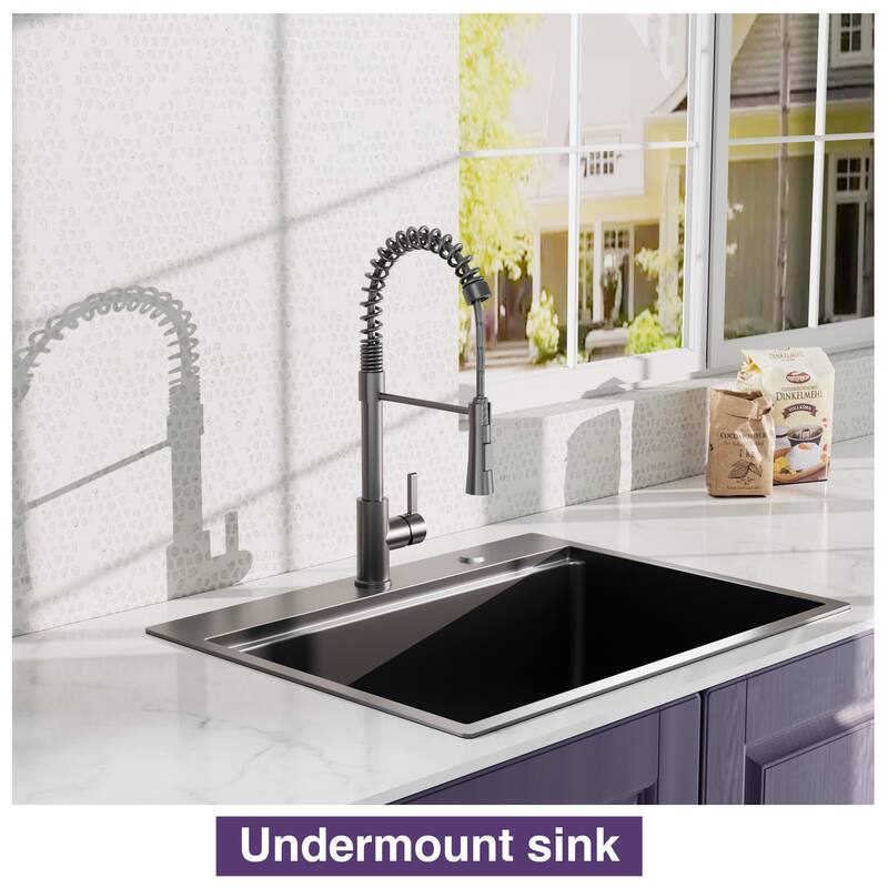 Workstation 18Gauge 304 Stainless Steel Kitchen Sink with Black Spraing Neck Faucet