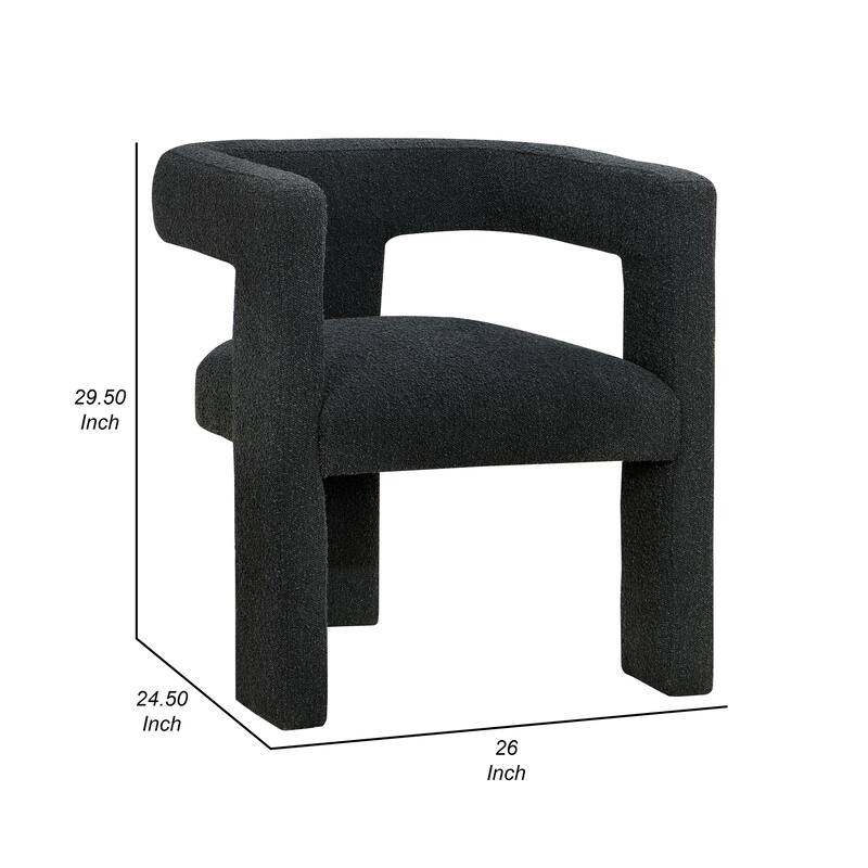 Hellen Accent Side Chair, Fully Upholstered in Black Boucle, Foam Cushion