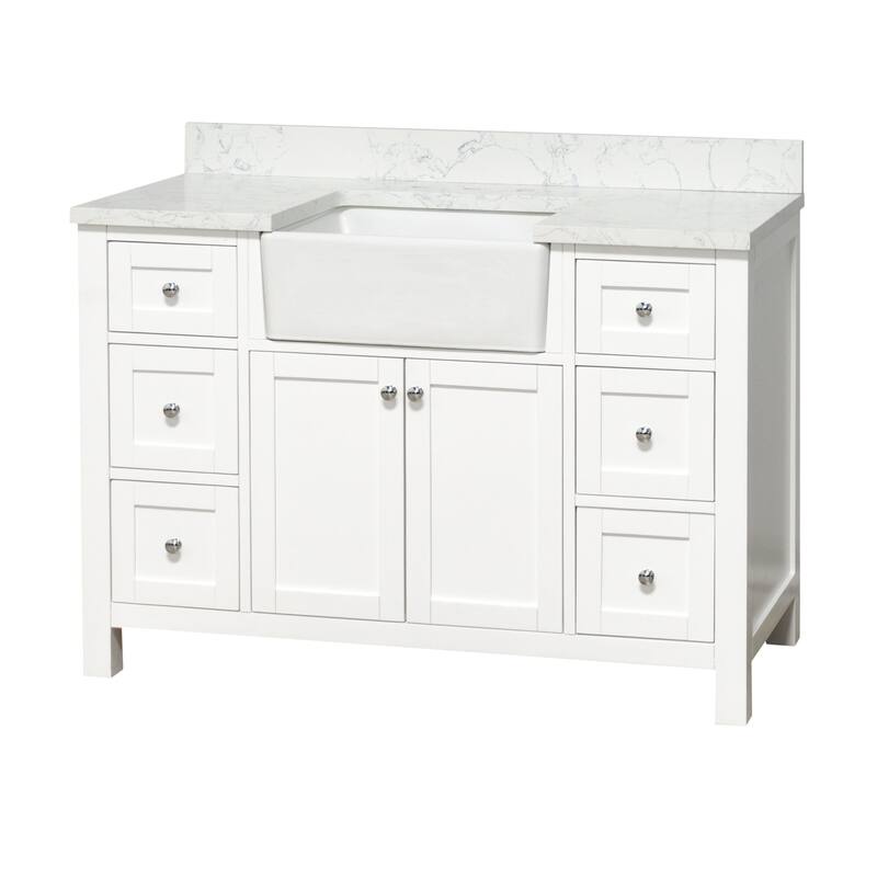 KitchenBathCollection Yorkshire 48" Farmhouse Bathroom Vanity with Engineered Marble Top