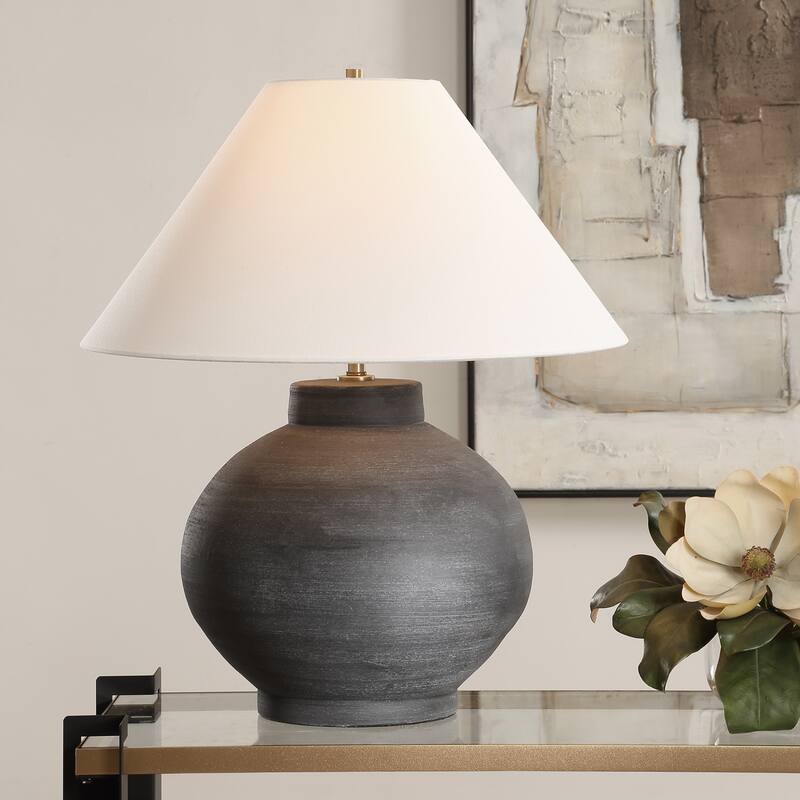 Rustic Charcoal Table Lamp with Tapered Shade - 25.5"