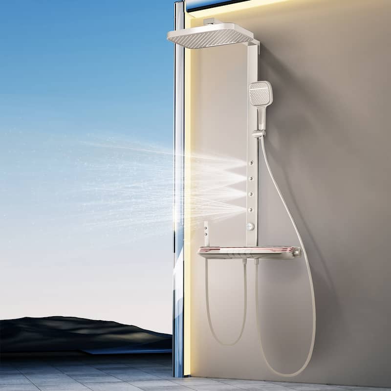 12.99" Solid Brass Five-function Digital Display Thermostatic Shower System with Rough in-Valve