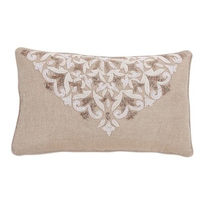 Throw Pillow Cover With Beaded and Embroidered Design