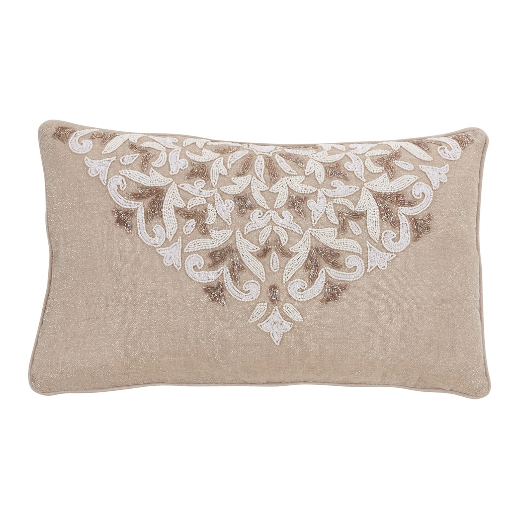 Throw Pillow Cover With Beaded and Embroidered Design