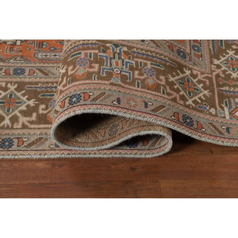 Geometric Tabriz Area Rug Orange Handmade Wool Carpet - 6'5"x 9'5"