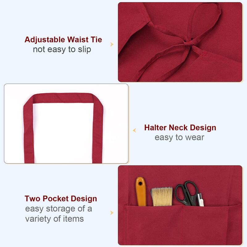 2pcs Plain Bib Aprons Washable Aprons Kitchen Cooking Aprons - 70cmx60cm