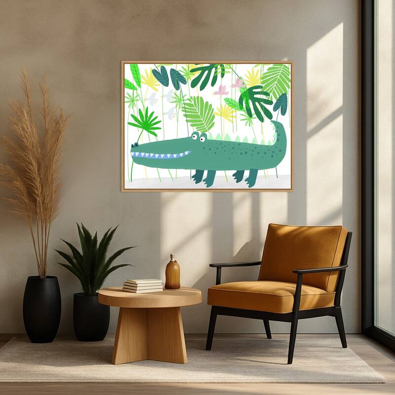 Happy Crocodile in the Jungle by Carla Daly Framed Canvas Wall Art Print