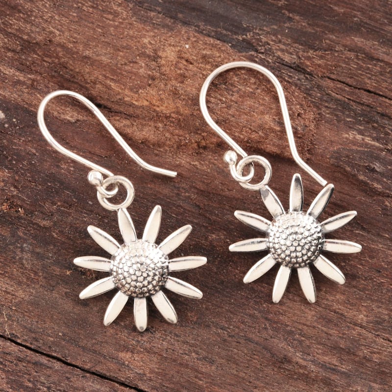 NOVICA Sunflower Glitter, Sterling silver dangle earrings - 1.4*0.7