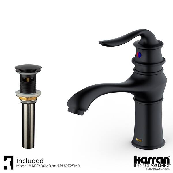slide 2 of 24, Karran Dartford Single Hole Single Handle Basin Bathroom Faucet with Matching Pop-up Drain Matte Black