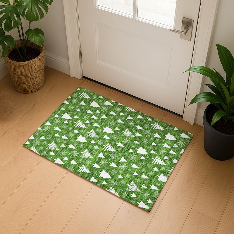 Premium Washable Super Soft Christmas Tree Mayfield Rug - Emerald - 1'8" x 2'6"