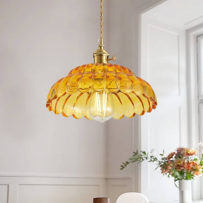 Modern 1- Light Pendant Gold Tinted Glass Shade with Electroplated Brass Finish
