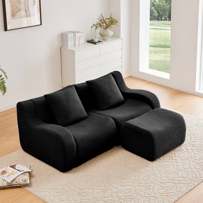 Anmytek Plush L-Shaped 2-Seater Teddy Fabric Sofa - No Assembly Required