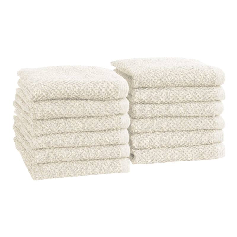Linery & Co. Luxury Cotton Textured Bath Towel - Washcloth (Pack of 12) - Ivory