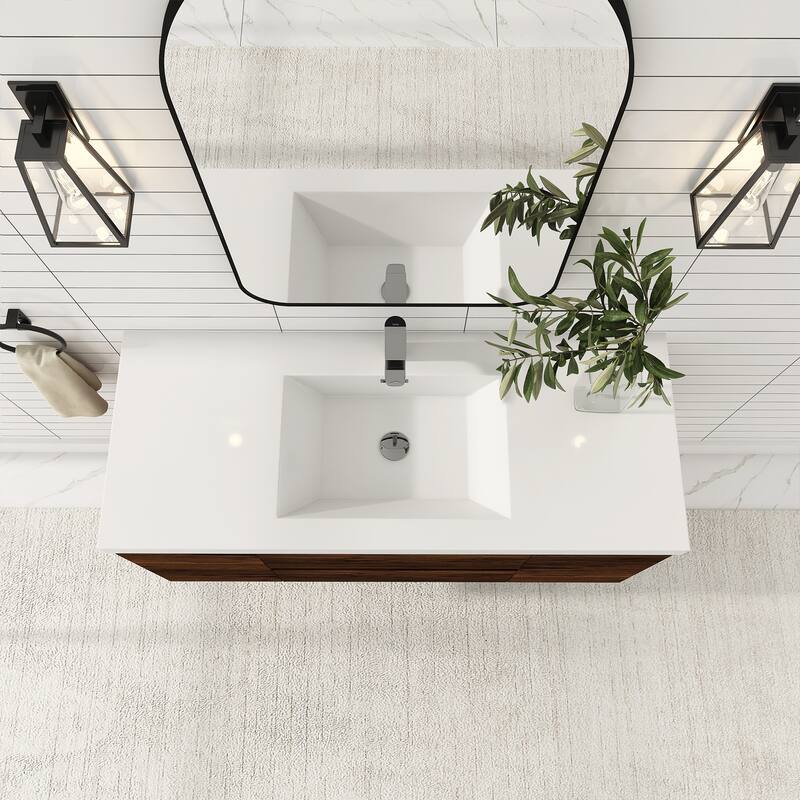 Floating Bathroom Vanity with Integrated Resin Top