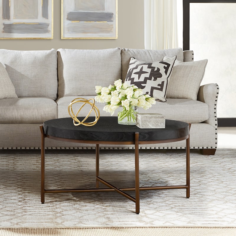Sylvie Brushed Oak and Metal Round Coffee Table