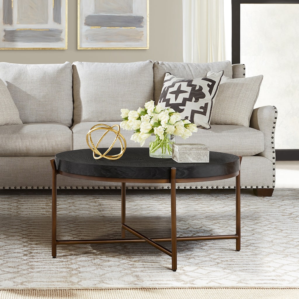 Sylvie Brushed Oak and Metal Round Coffee Table