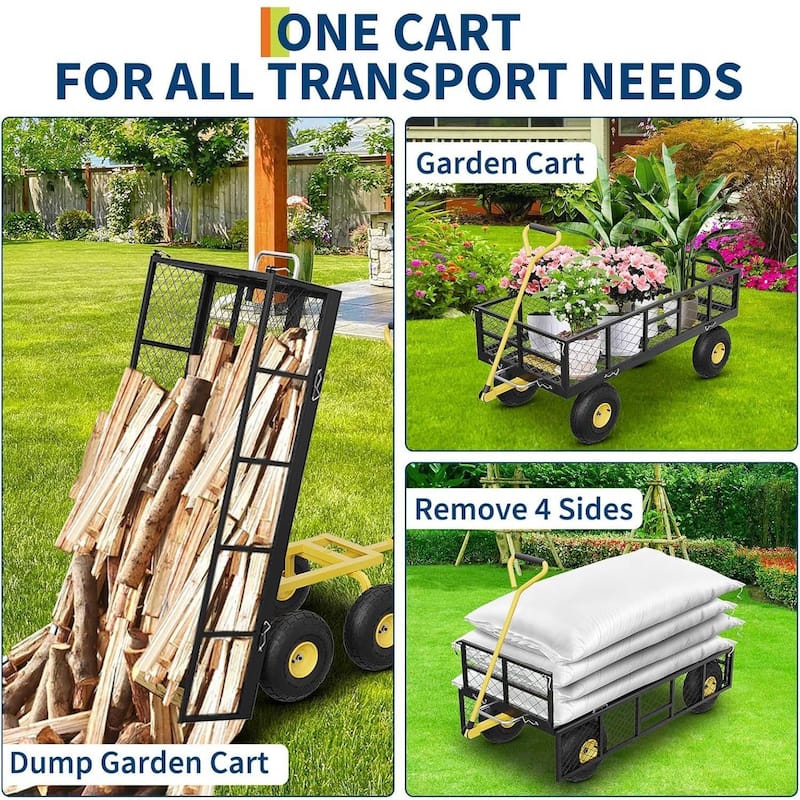 900 lbs Garden Dump Cart with Removable Mesh Sides, Yard Cary Utility Wagon for Lawn Backyard Use