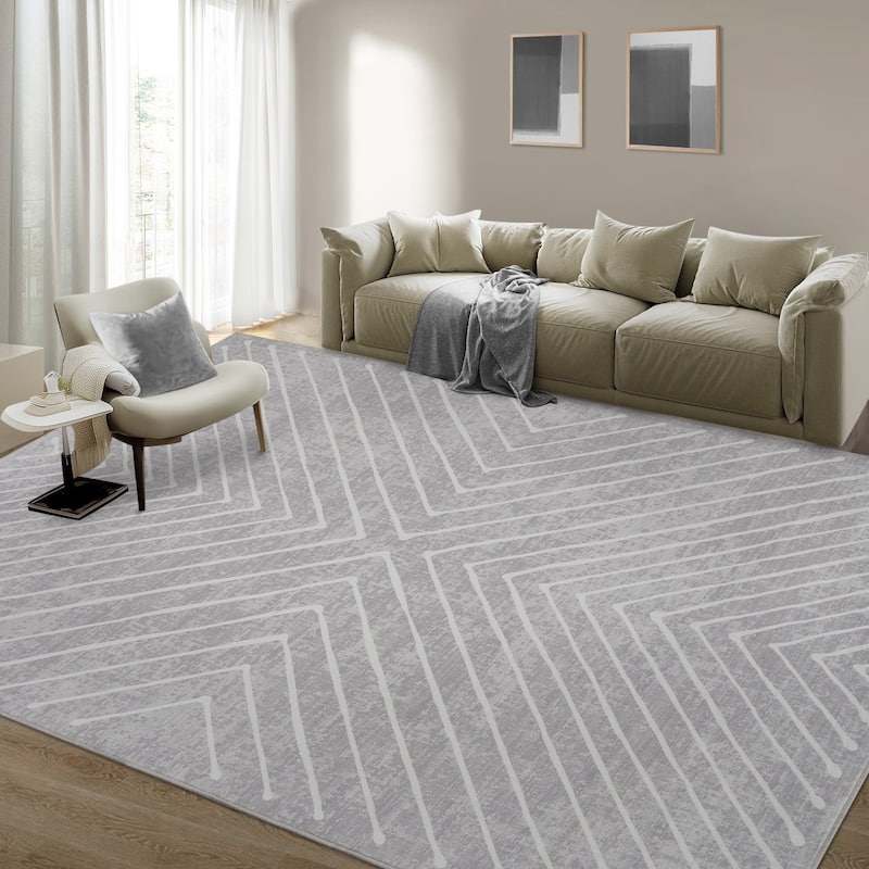Modern Geometric Area Rug Farmhouse Stripe Area Rug Living Room Stain Resistant Non-Slip Carpet for Bedroom Dining Room