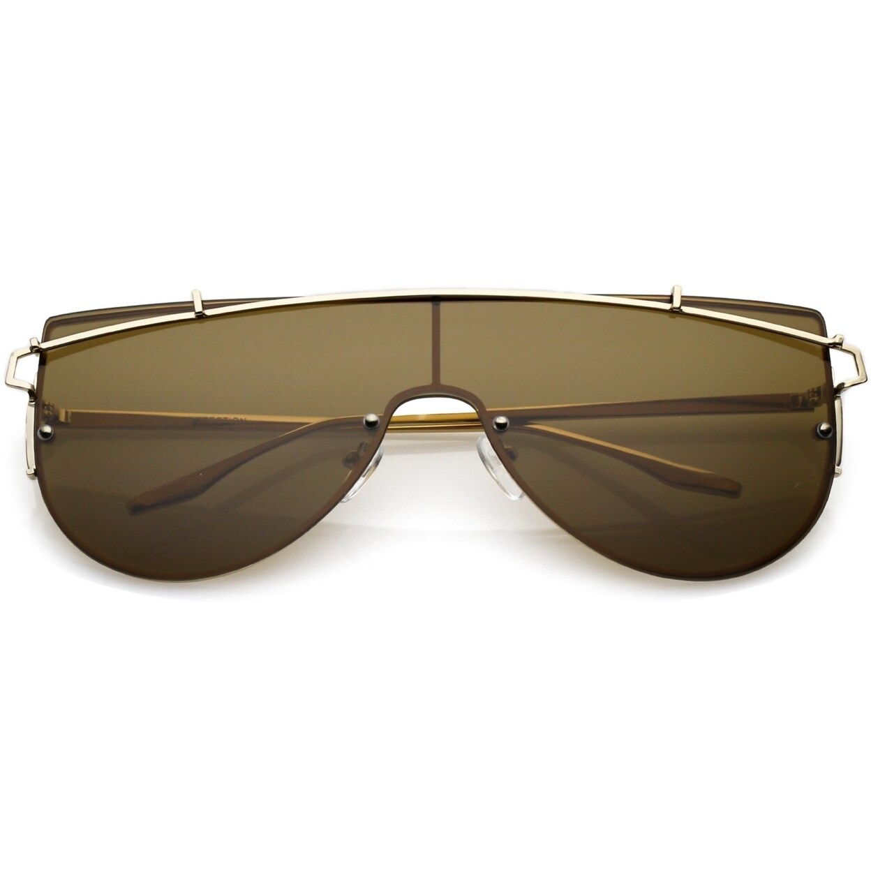 Futuristic Rimless Metal Crossbar Nuetral Colored Mono Lens 