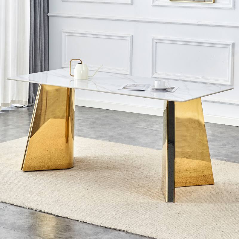 Dining Room Dining Table with Stainless Steel Butterfly Legs Office Table Accent Table Computer Table